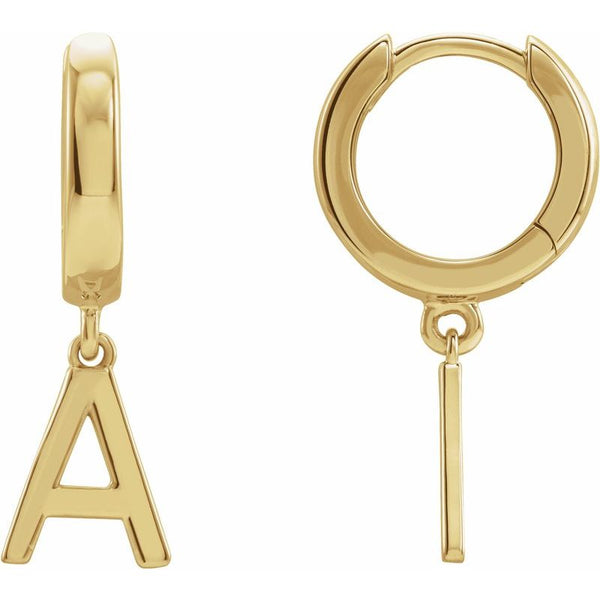 14K Gold Initial A-Z Hinged Huggie Earring