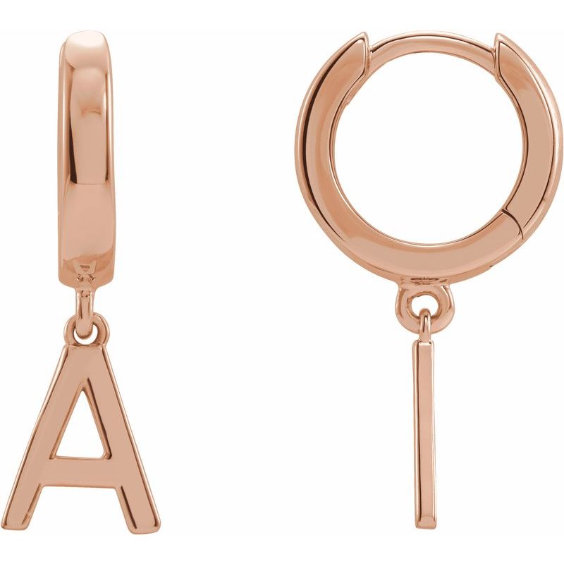 14K Gold Initial A-Z Hinged Huggie Earring