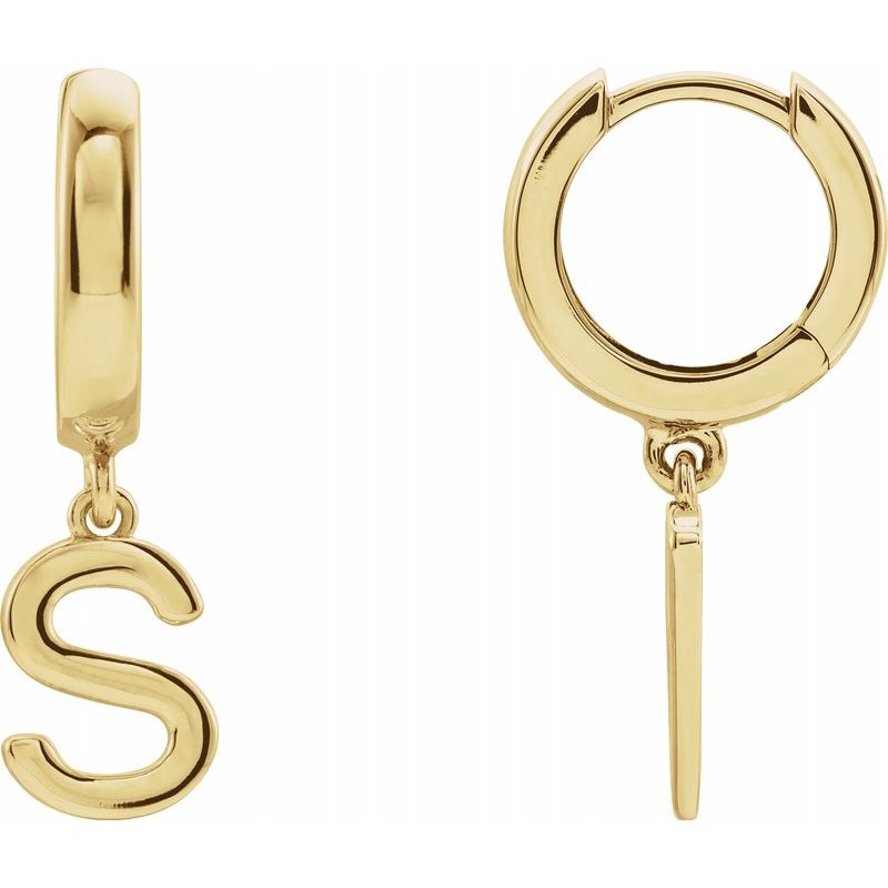 14K Gold Initial A-Z Hinged Huggie Earring