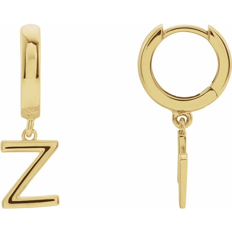 14K Gold Initial A-Z Hinged Huggie Earring