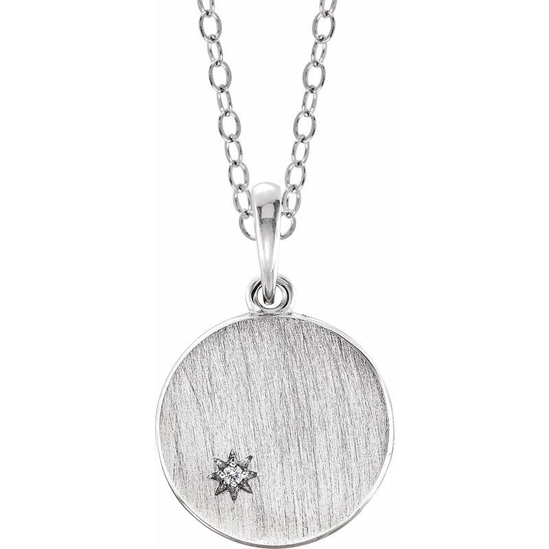 14K Gold & Diamond Engravable Disk Initial Necklace