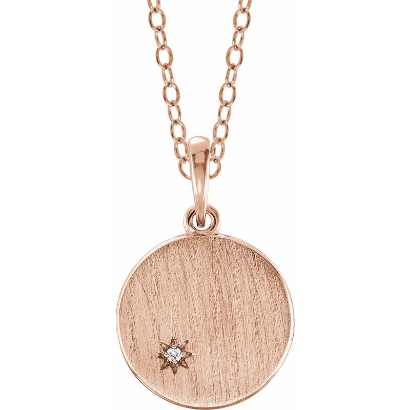 14K Gold & Diamond Engravable Disk Initial Necklace