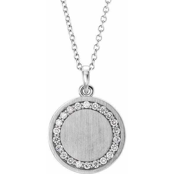 14K Gold Round Frame Diamond Engravable Initial Necklace