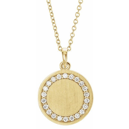 14K Gold Round Frame Diamond Engravable Initial Necklace