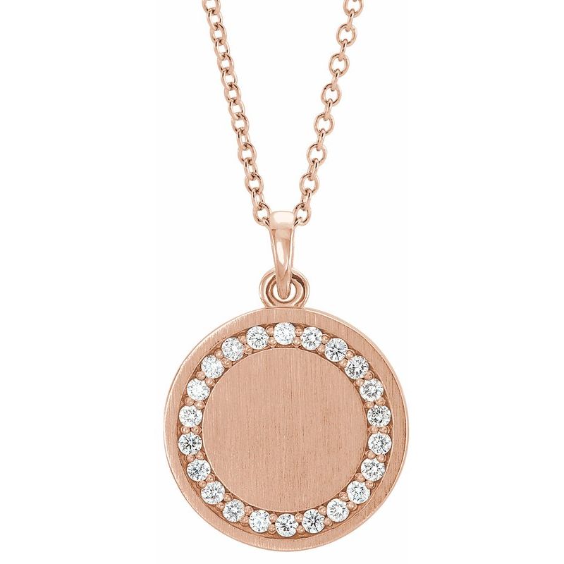 14K Gold Round Frame Diamond Engravable Initial Necklace