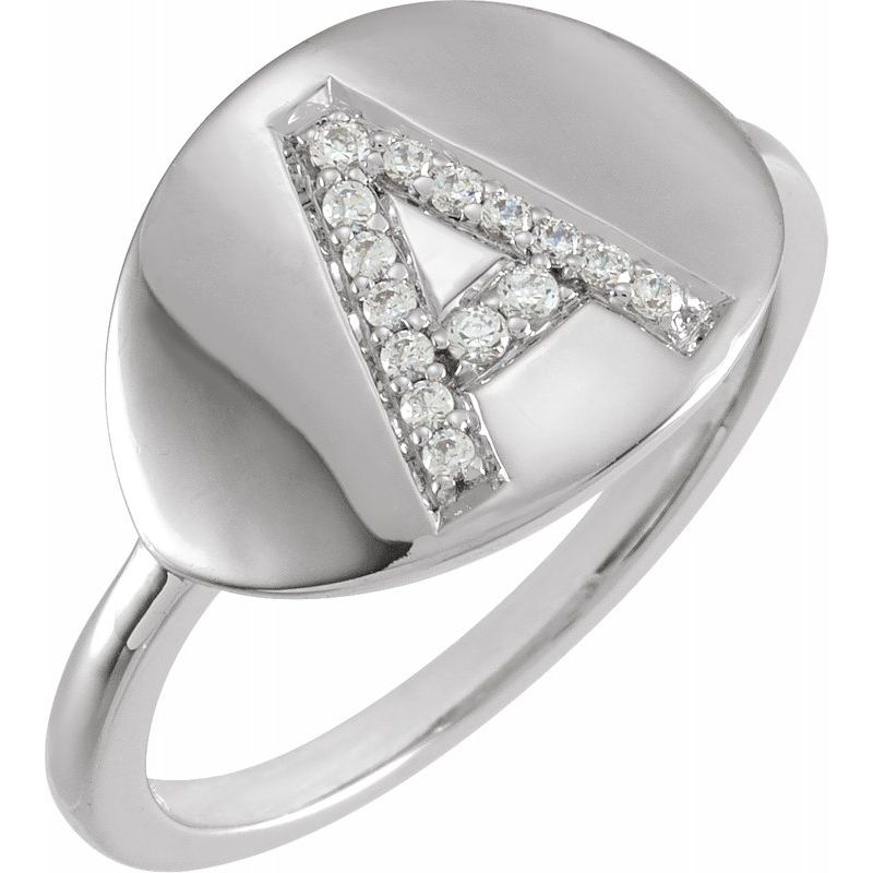 14K Gold Initial A-Z 1/10 CTW Diamond Ring