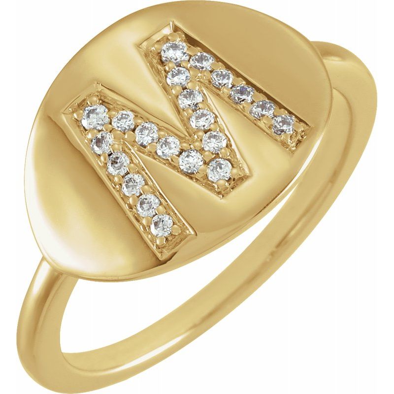 14K Gold Initial A-Z 1/10 CTW Diamond Ring