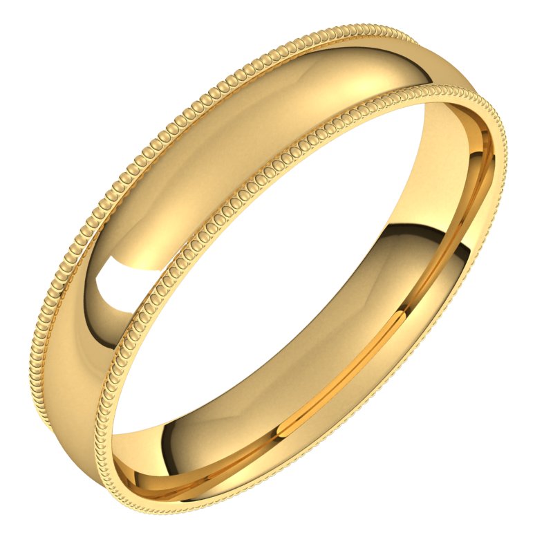 14K Gold Lightweight Milgrain Half Round Men Band