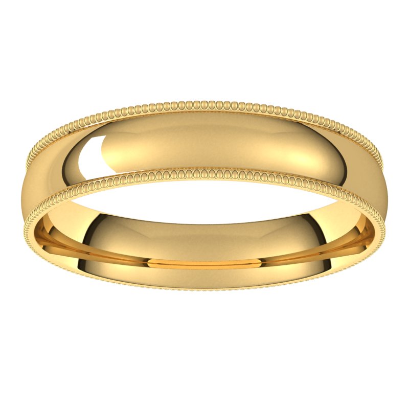 14K Gold Lightweight Milgrain Half Round Men Band