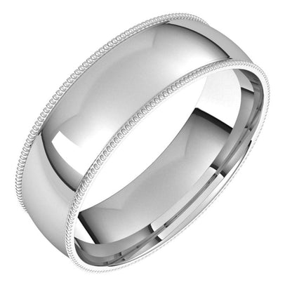 14K Gold Lightweight Milgrain Half Round Men Band