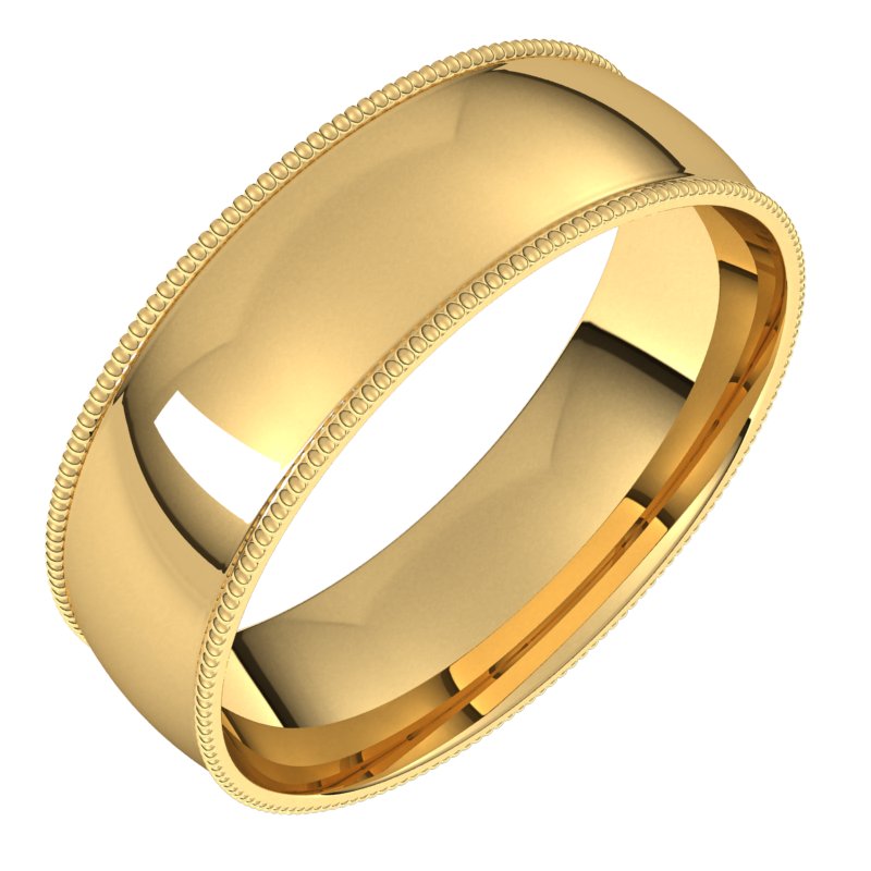 14K Gold Lightweight Milgrain Half Round Men Band