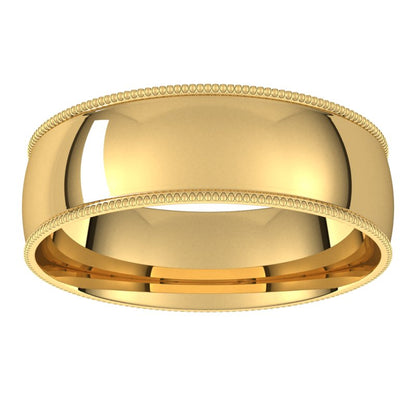 14K Gold Lightweight Milgrain Half Round Men Band