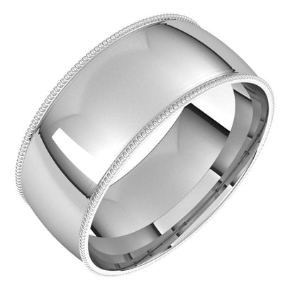 14K Gold Lightweight Milgrain Half Round Men Band