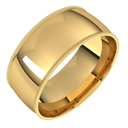 14K Gold Lightweight Milgrain Half Round Men Band
