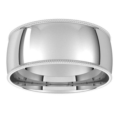 14K Gold Lightweight Milgrain Half Round Men Band