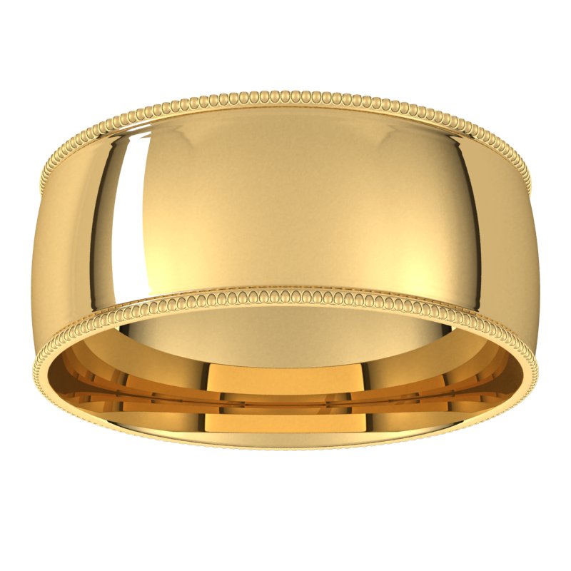 14K Gold Lightweight Milgrain Half Round Men Band