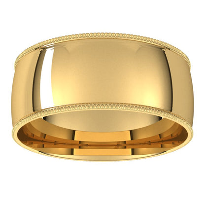 14K Gold Lightweight Milgrain Half Round Men Band