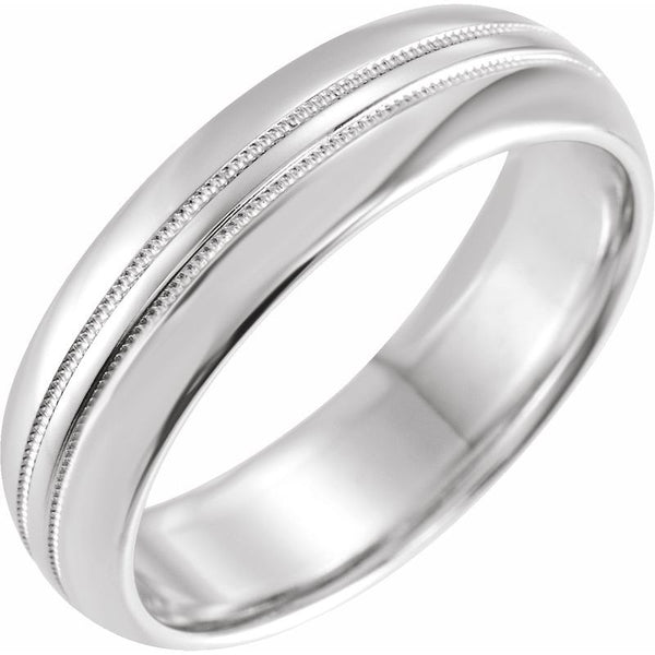 14K Gold 6 mm Double Milgrain Half Round Band