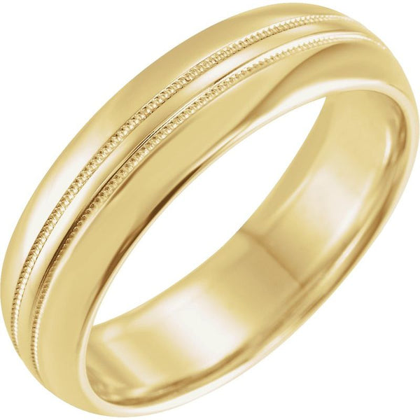 14K Gold 6 mm Double Milgrain Half Round Band