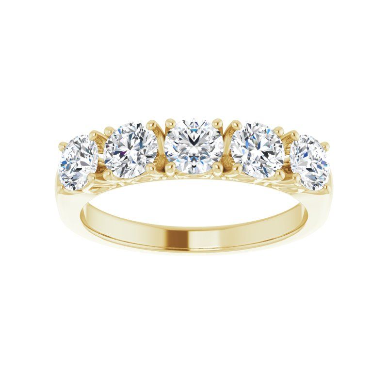 14K Gold Diamond Basket 5-Stone Band