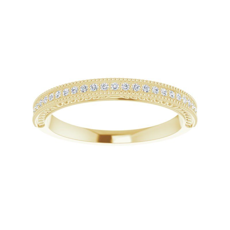 14K Gold Diamond Milgrain Edge Band