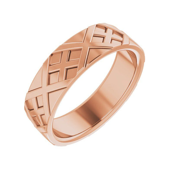 14K Gold 6.4 mm X-Pattern Design Band