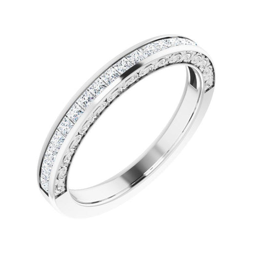 14K White Princess Diamond Aesthetic Band