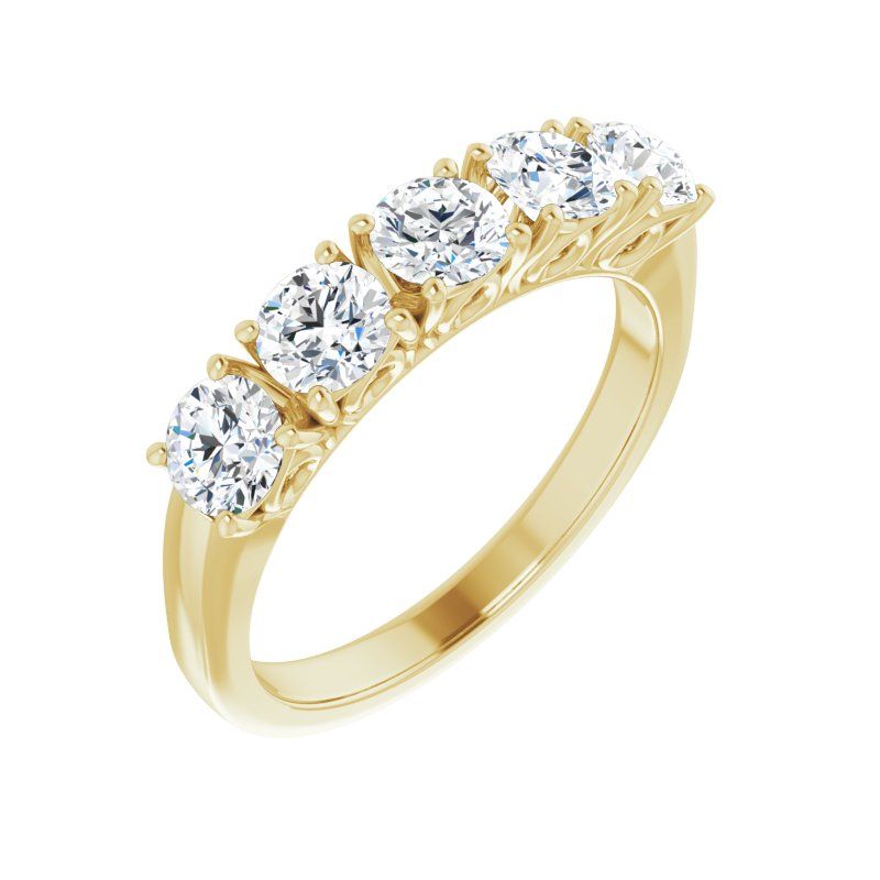 14K Gold Diamond Basket 5-Stone Band