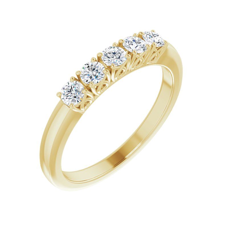 14K Gold 3.00 mm Diamond Basket 5-Stone Band