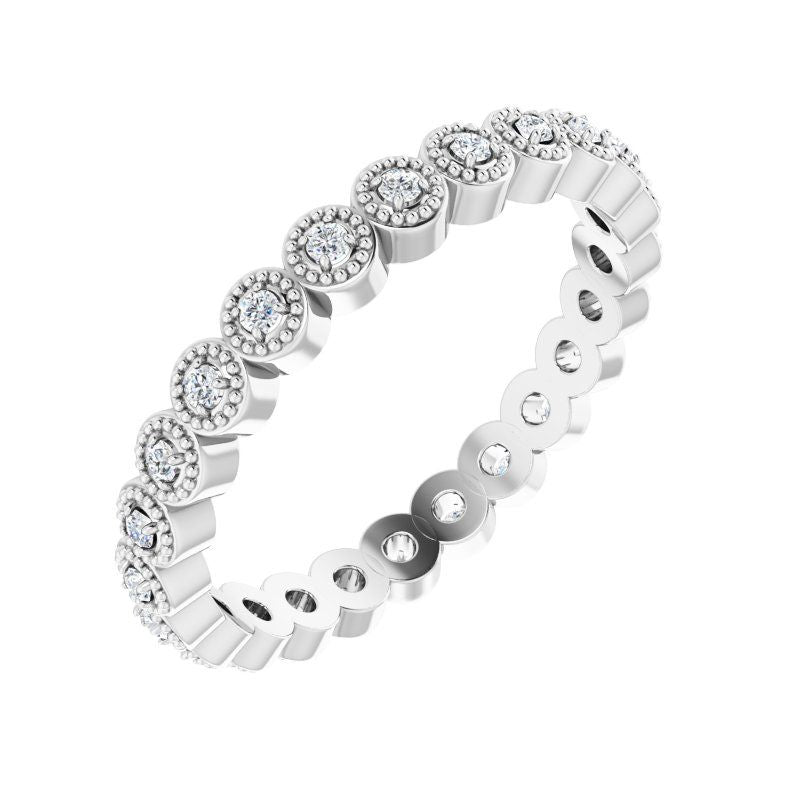 14K Gold Diamond Bezel Miligrain Eternity Band