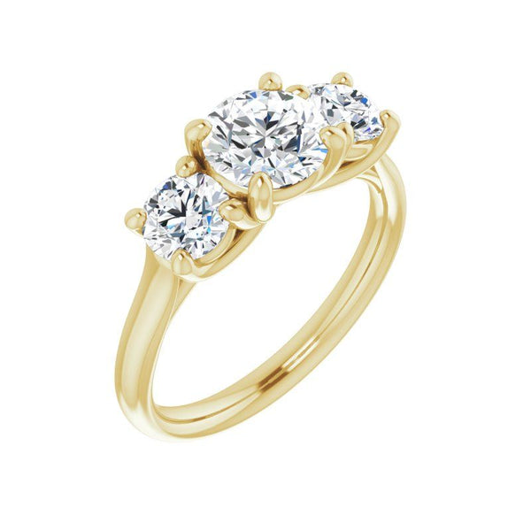 14K Gold Round Three-Stone Engagement Ring