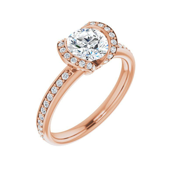 14K Gold Round Bezel-Set 2 Side Halo-Style Engagement Ring