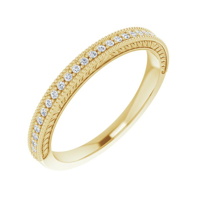 14K Gold Diamond Milgrain Edge Band