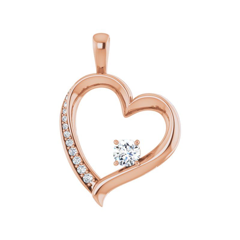 14K Rose Gold Heart Diamond Pendant