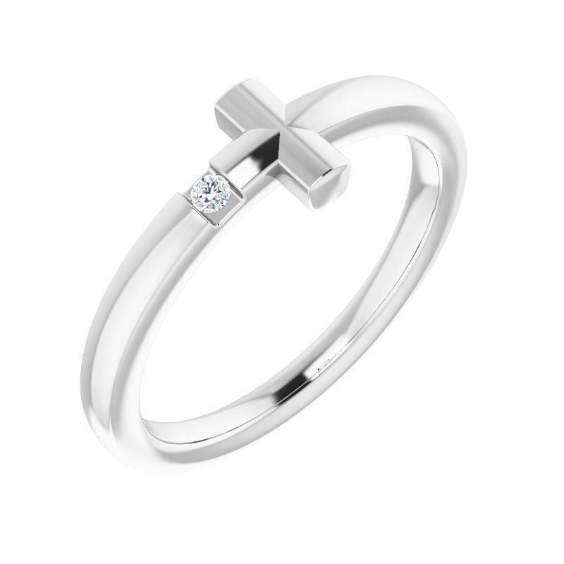 14K Yellow .015 CTW Natural Diamond Youth Sideways Cross Ring