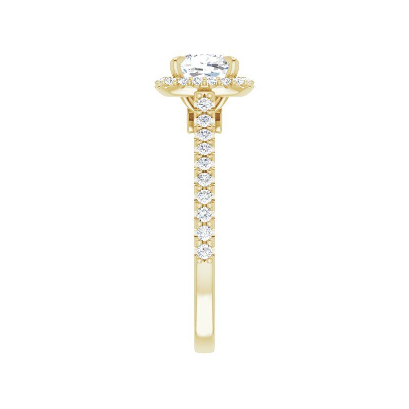 14K Gold Cushion Halo V Diamond Engagement Ring