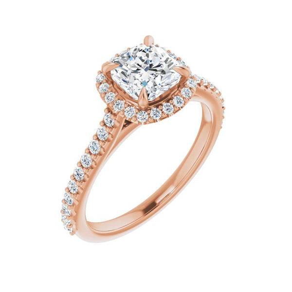 14K Gold Cushion Halo V Diamond Engagement Ring