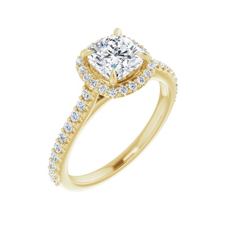 14K Gold Cushion Halo V Diamond Engagement Ring