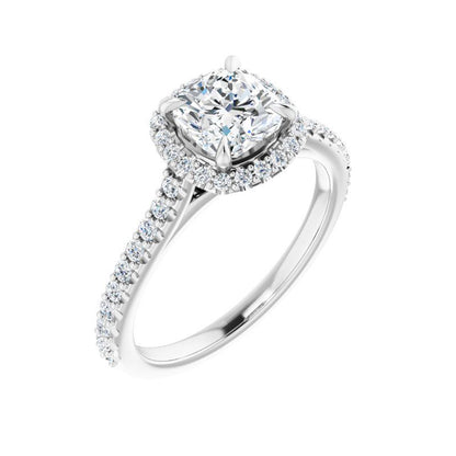 14K Gold Cushion Halo Diamond Engagement Ring
