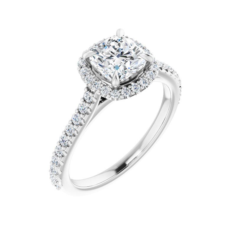 14K Gold Cushion Halo V Diamond Engagement Ring