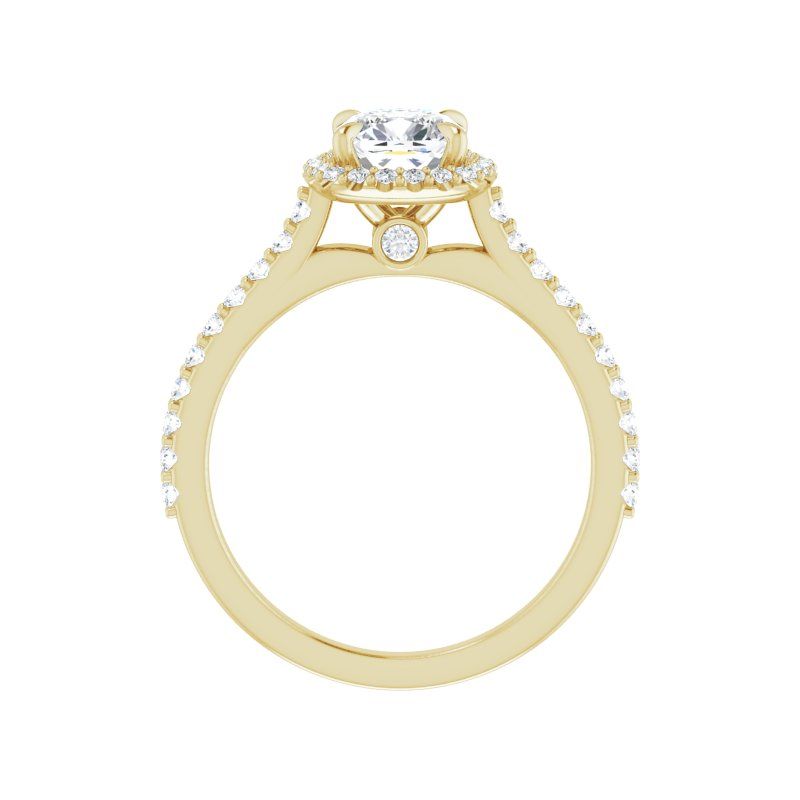 14K Gold Cushion Halo V Diamond Engagement Ring