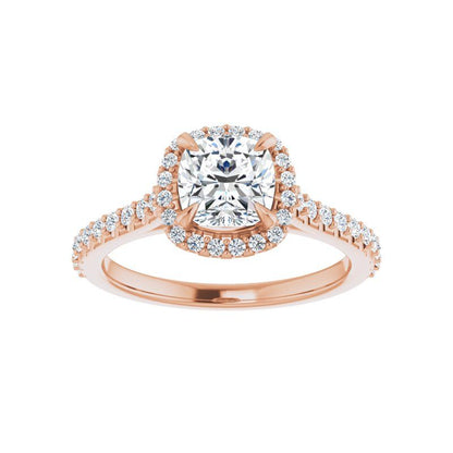 14K Gold Cushion Halo Diamond Engagement Ring