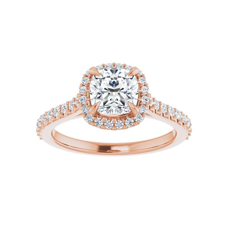 14K Gold Cushion Halo V Diamond Engagement Ring