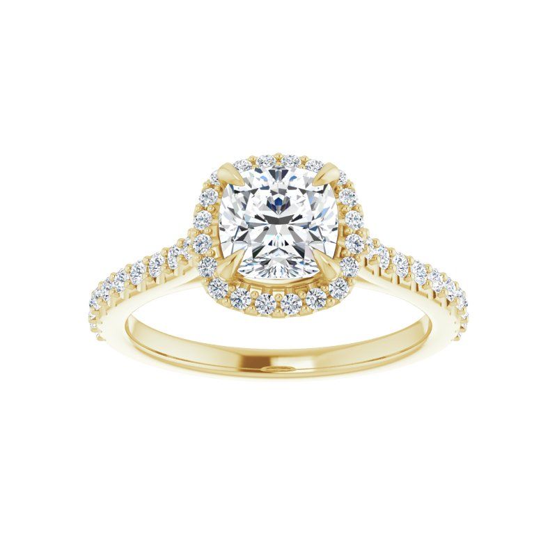 14K Gold Cushion Halo V Diamond Engagement Ring