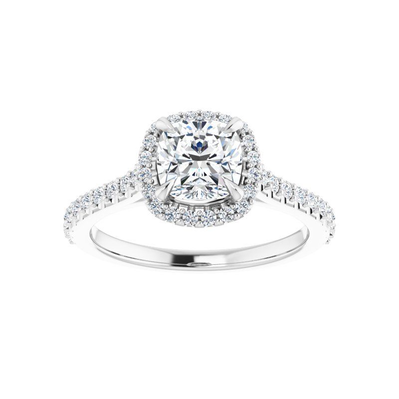 14K Gold Cushion Halo Diamond Engagement Ring