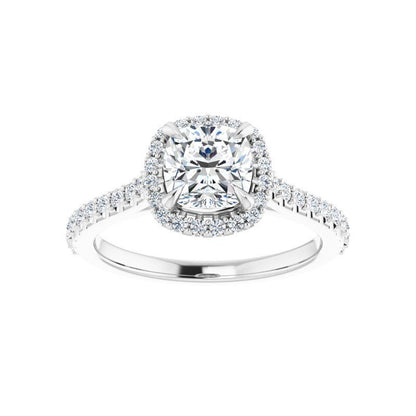 14K Gold Cushion Halo Diamond Engagement Ring