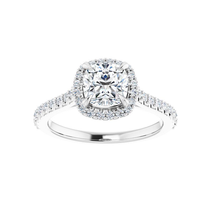 14K Gold Cushion Halo V Diamond Engagement Ring