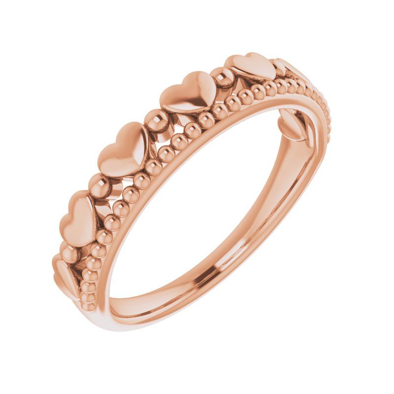 14K Gold Stackable Beaded Heart Ring