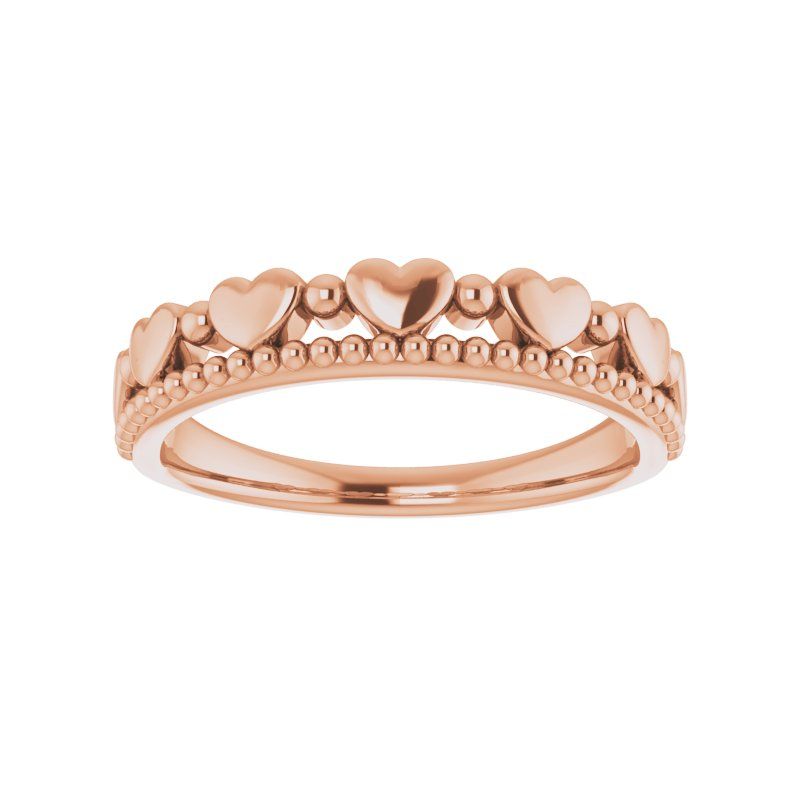 14K Gold Stackable Beaded Heart Ring