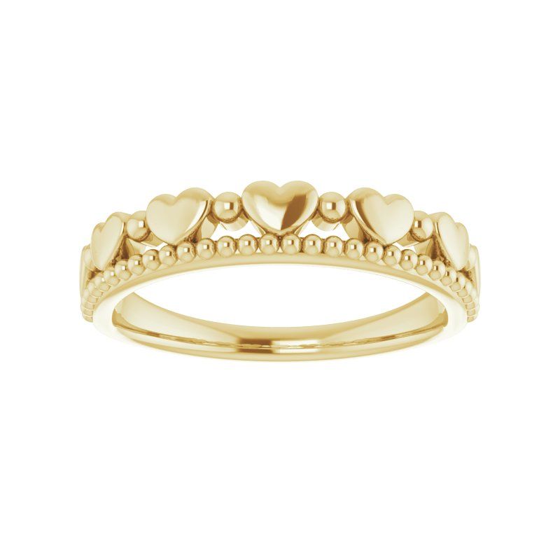 14K Gold Stackable Beaded Heart Ring